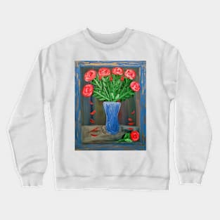 Red roses In blue boarder Crewneck Sweatshirt